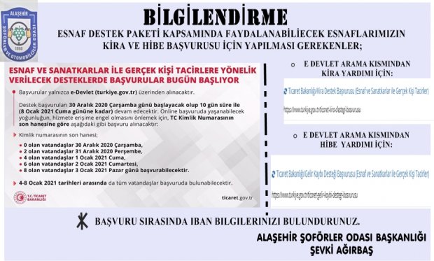 ESNAF DESTEK PAKETİ KAPSAMINDA GELİR VE KİRA DESTEĞİ